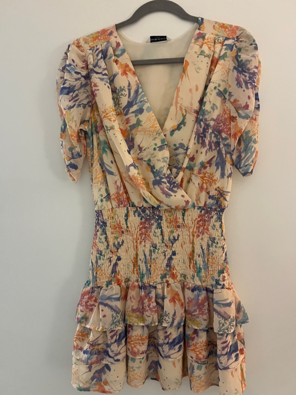 Amanda Uprichard Cream and Pastel Watercolor Blouse
